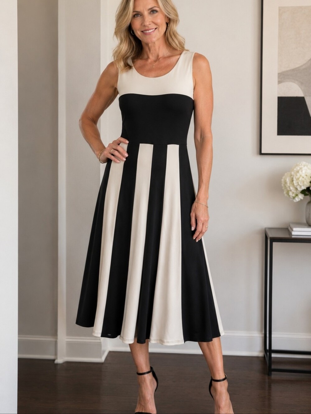Gorgeous dress, black and white.